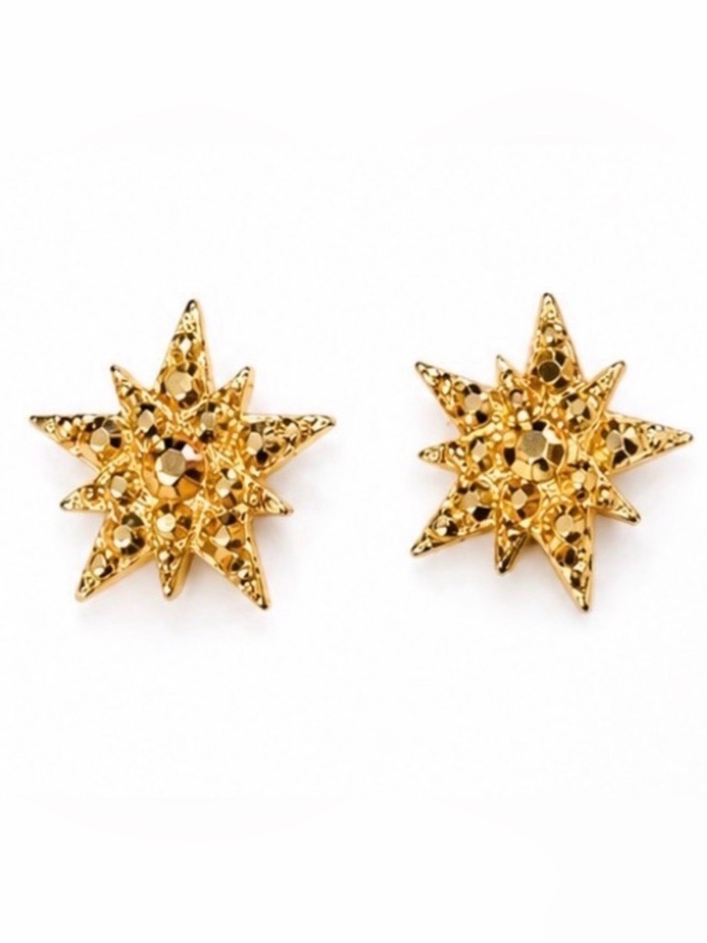 Vintage Anne Klein‎ Gold Starburst Earrings Rhinestone Celestial Statement Studs